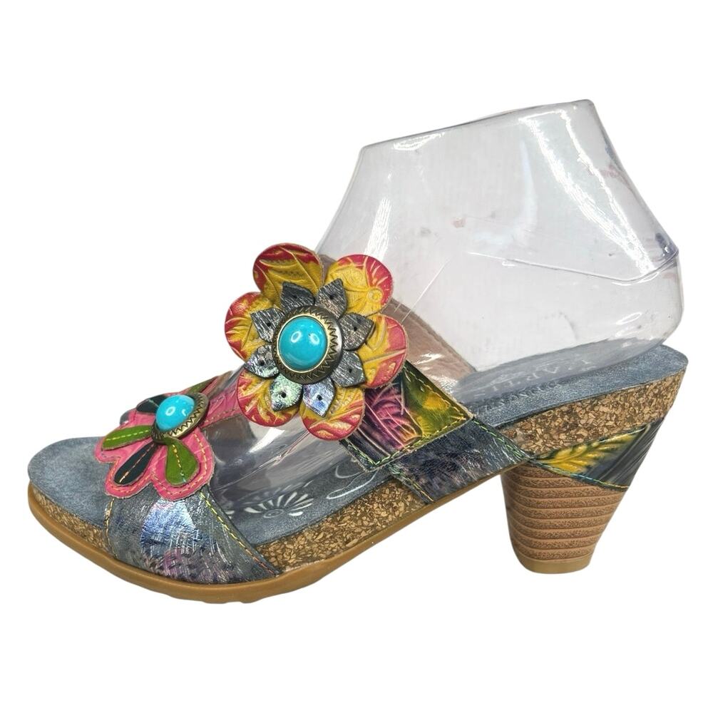 L’artiste By Spring Step Women’s Erbal Blue Floral Heel Sandal Size 38 US 7.5/8 - Picture 3 of 11